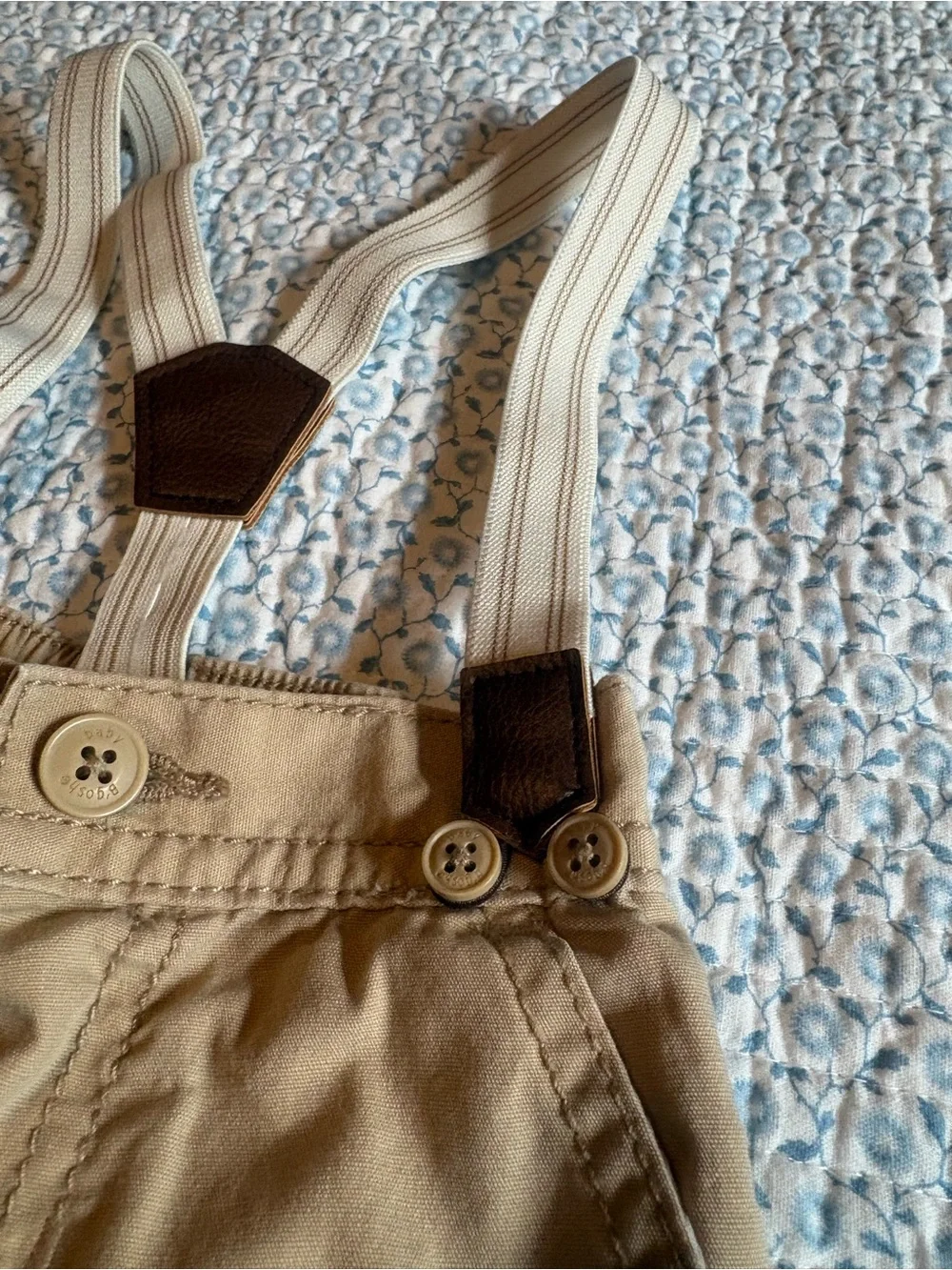 OshKosh B'gosh Tan Khaki Shorts with Striped Suspenders